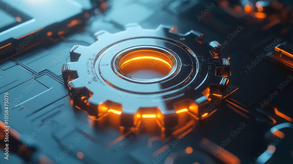 Poster RPA Technology concept. Gears icon on screen. Business and industrial process automation