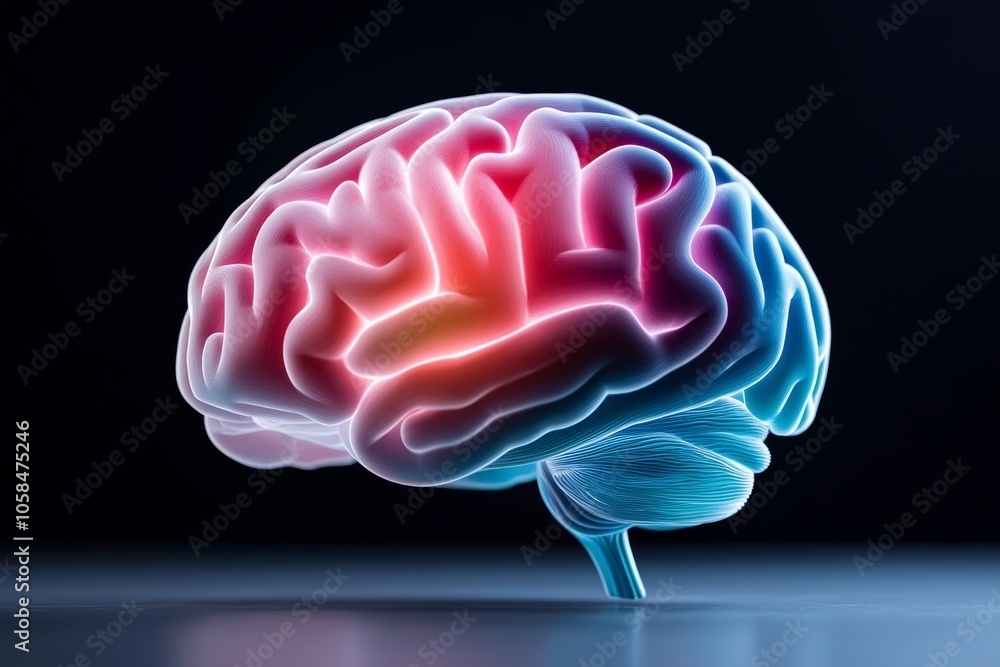 Aufkleber brain with a red and blue glow. the brain is shown in a 3d format. the brain is shown in a way that 