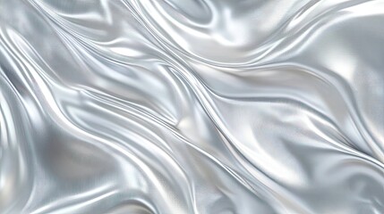 Shiny metallic silver texture creates a captivating background with elegant folding waves. This silver background offers unique visual appeal and ample copy space for various designs.