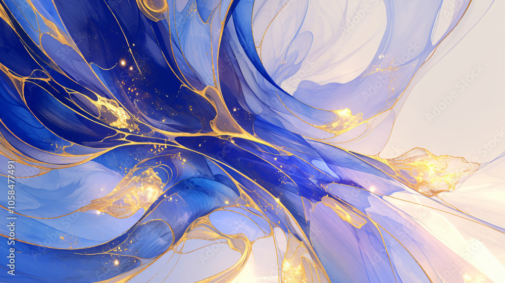 Aufkleber artistic abstract illustration of flowing blue and gold colors, creating a dynamic and elegant visua