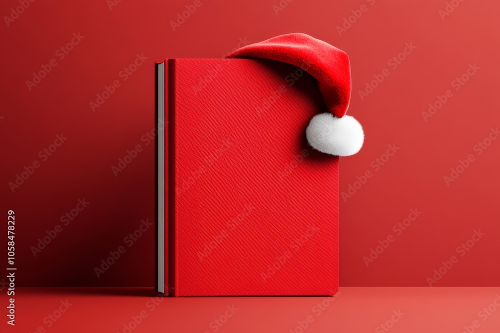 Aufkleber red book with a red hat on top of it. the book is open to a page with a picture of a christmas tree