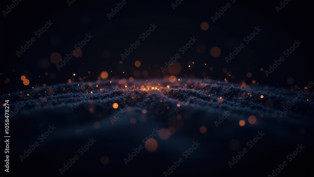 Poster abstract field of glowing particles in dark background
