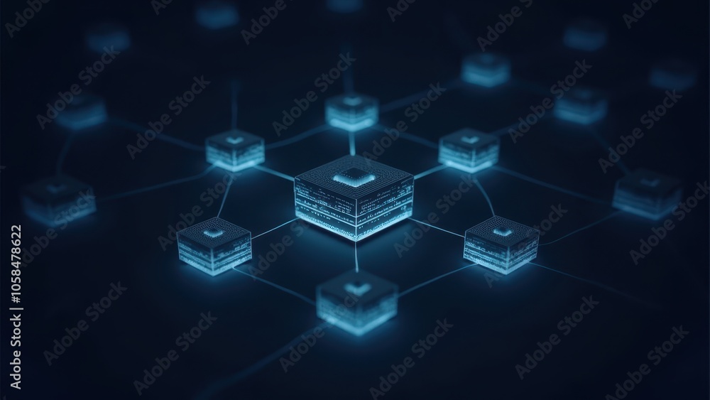 Poster abstract network graphic with glowing nodes and connections