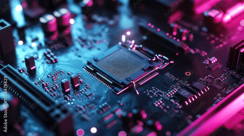 Poster Close-up of a circuit board showcasing intricate electronic components and connections.