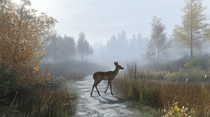 Deer in Foggy Forest