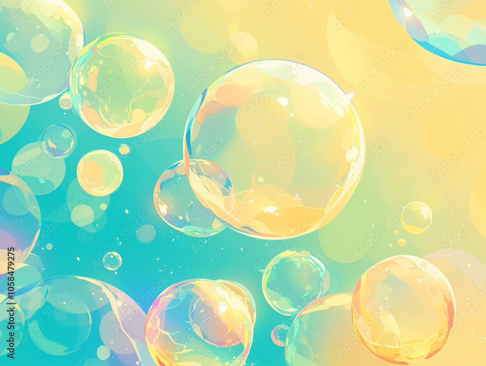 Aufkleber colorful illustration of various bubbles floating in a bright atmosphere, creating a cheerful and pl