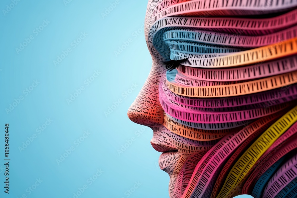 Aufkleber colorful face made of paper strips with the word 