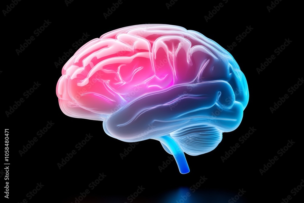 Aufkleber brain with a red and blue color scheme. the brain is shown in a 3d form