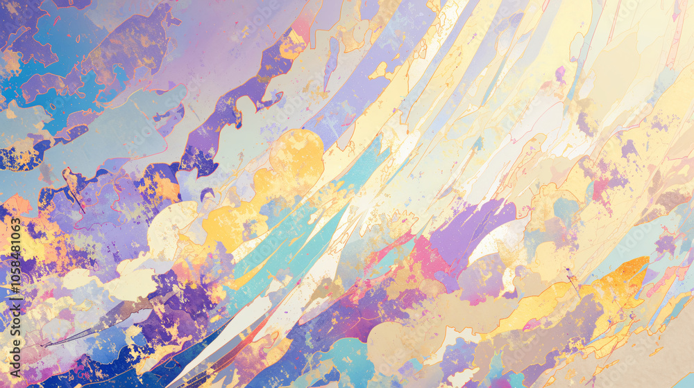 Poster artistic illustration showcasing soft pastel colors with abstract patterns resembling flowing waves 