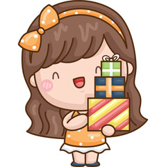 a vector of a girl with her birthday present