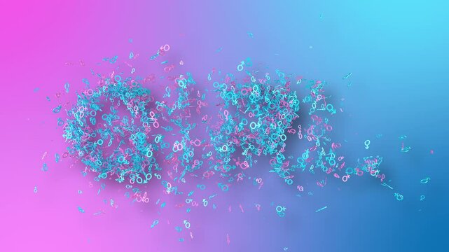 3d morphing animation baby gender reveal party where the gender sign turns to the word BOY.