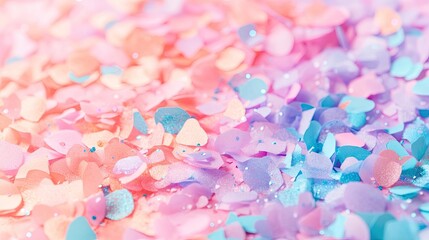 Pastel party confetti arrangement creates a festive atmosphere. This pastel party confetti design includes ample copy space for your holiday-themed projects.