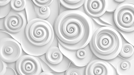 2410_044.abstract 3d spiral pattern in white, fluid wavy lines, layered curves forming circular shapes, seamless geometric background, elegant and simple texture, clean minimalism, smooth flowing