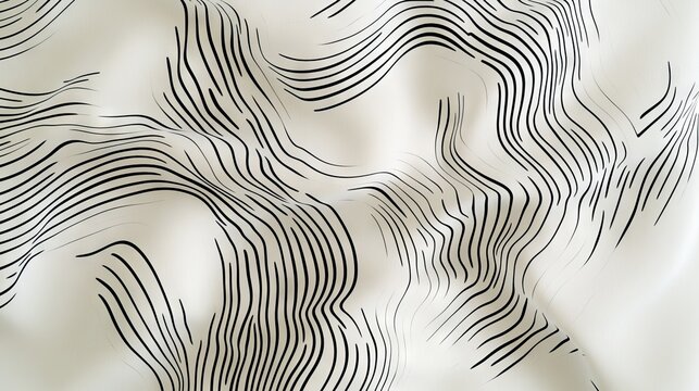 2410_092.black wavy lines overlapping in a dynamic and fluid pattern, floating across a bright white background, minimalist abstract design with thin parallel lines, creating depth and movement with