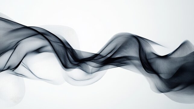2410_092.black wavy lines overlapping in a dynamic and fluid pattern, floating across a bright white background, minimalist abstract design with thin parallel lines, creating depth and movement with