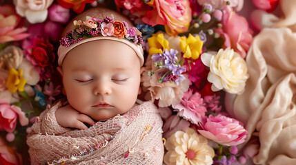 Fototapeta premium A lovely floral background designed for newborn baby themes.