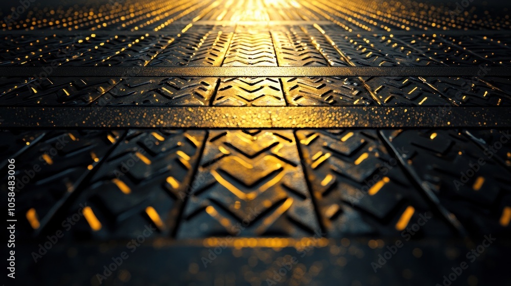 Poster abstract textured black and yellow surface with light source