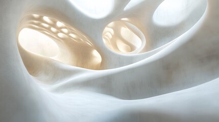 2410_028.abstract white wavy surfaces, light and shadow layering to create dimension, minimalist architectural design, continuous geometric shapes, modern style, softly diffused light, orderly curves
