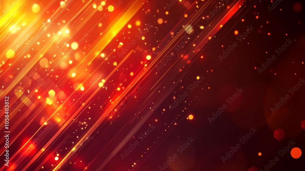 Poster warm abstract light rays with sparkles and glows