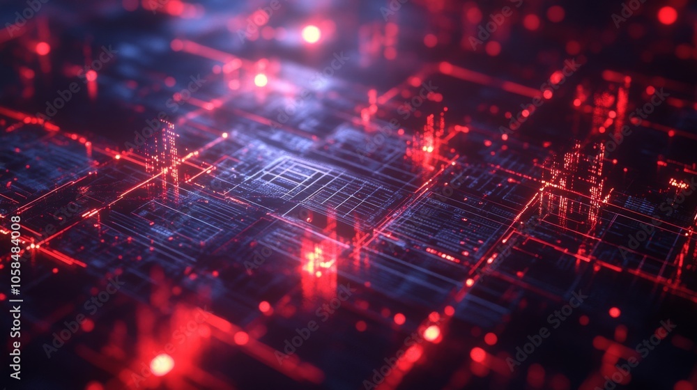 Poster abstract digital background with red lights and lines