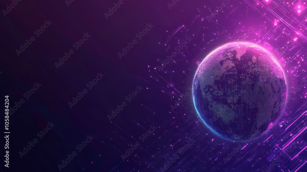 Poster a digital representation of earth with a futuristic, abstract background.