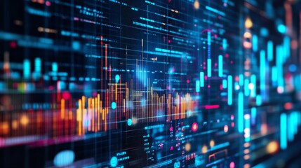 A vibrant visualization of data streams, showcasing dynamic graphs and colorful metrics against a dark background, representing technology and analytics.