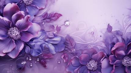 Romantic wedding photo album background featuring vibrant violet flowers and sparkling crystals, elegant decorative floral mural, and a beautiful, dreamy backdrop perfect for intimate celebrations.

