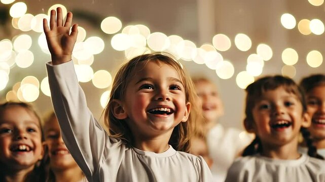 Children in Holiday Costumes Performing on Stage During Christmas