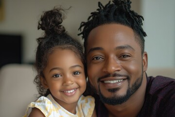 Happy father and daughter smiling together at home
