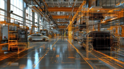 Explore a high-tech automotive assembly line through virtual tours and wireframe augmented reality.