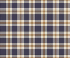 Plaid fabric pattern, purple, yellow, cream, seamless for textile and design clothes, skirts, pants, aprons, tablecloths, blankets or decorative fabric. Vector illustration.
