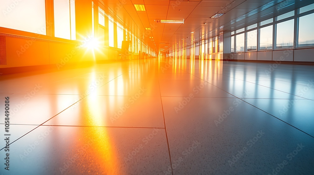 Poster empty corridor with sunset light abstract gradient background with copy space