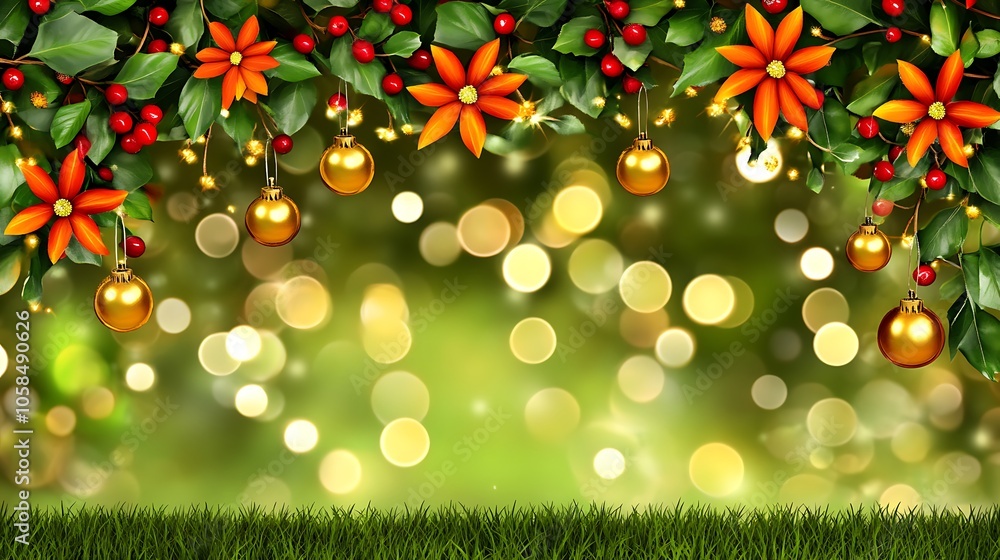 Poster christmas background with garland and ornaments abstract gradient background with copy space