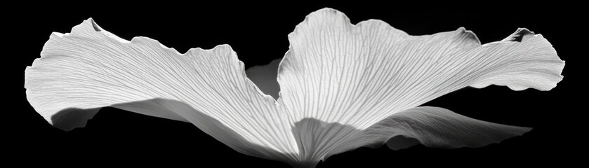 A delicate, monochromatic flower petal showcasing intricate textures and graceful curves.