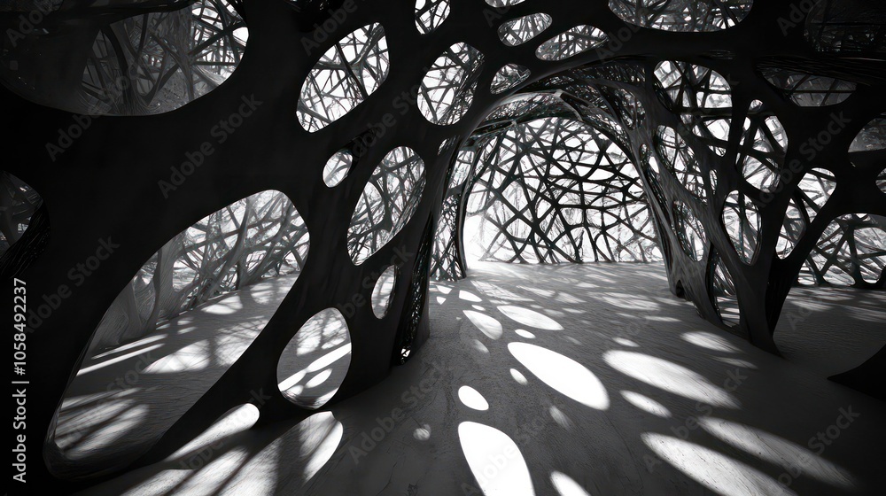 Poster abstract architectural structure with intricate patterns and shadows.