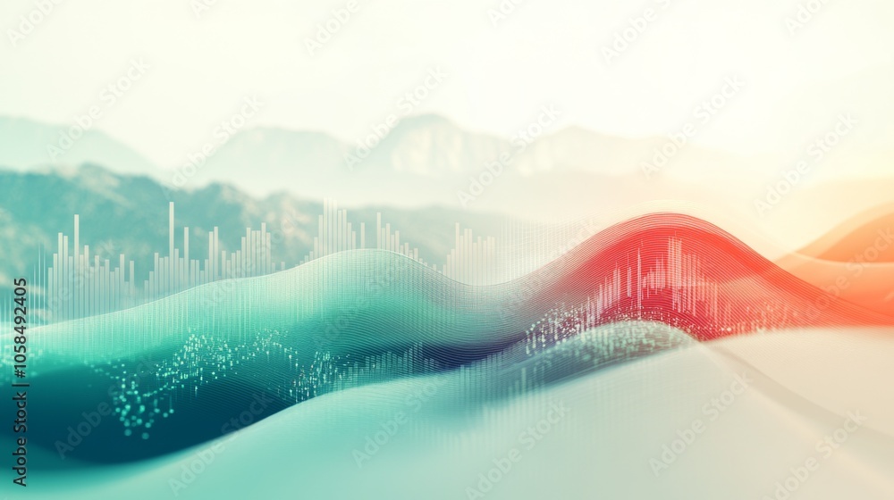 Poster abstract waves with sound visualization in landscape