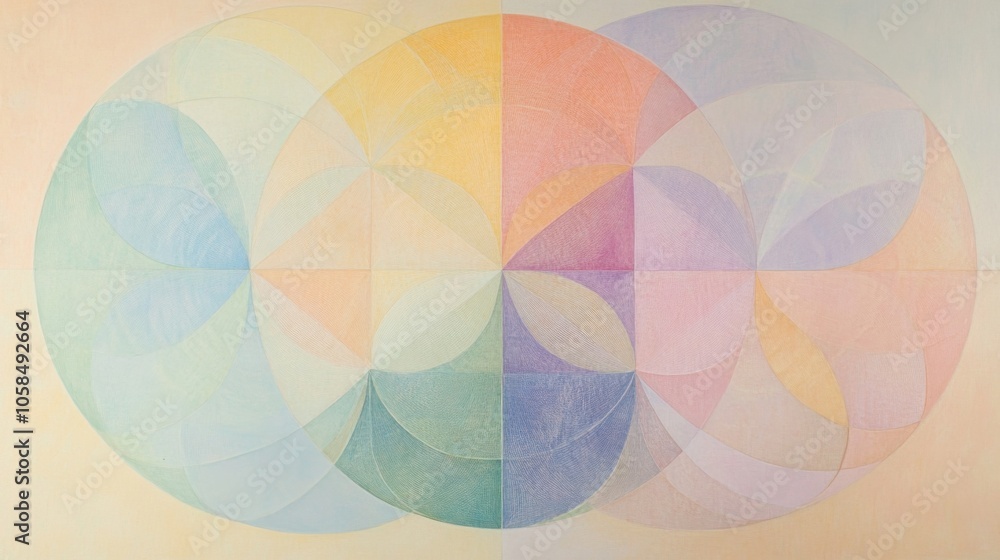 Poster Soft Pastel Abstract Circles in Harmonious Composition