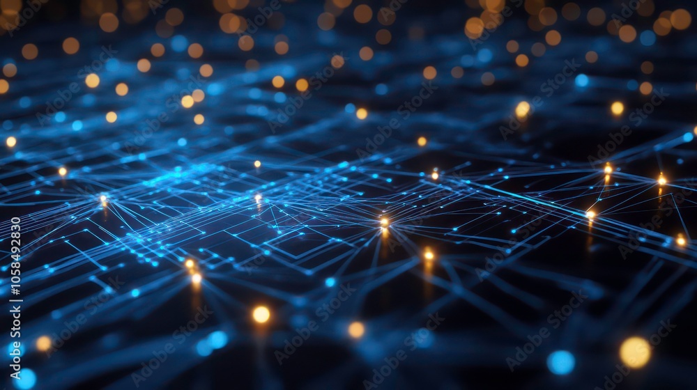 Poster Abstract representation of interconnected data points in a digital space.
