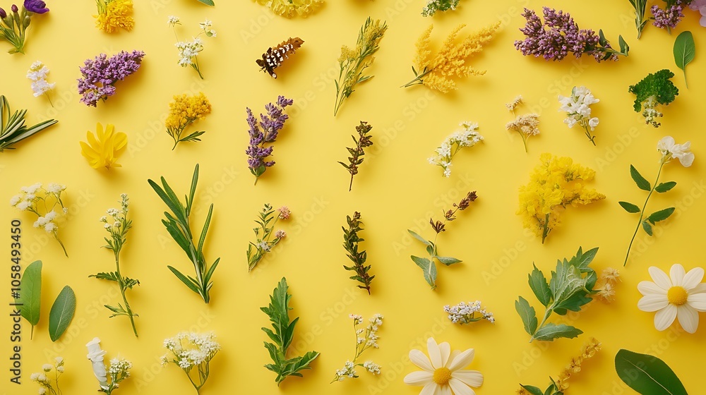Poster floral pattern on yellow background subtle blur background with space for custom text
