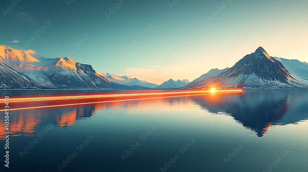Poster sunset over snow capped mountains plain textured background for web design and copy