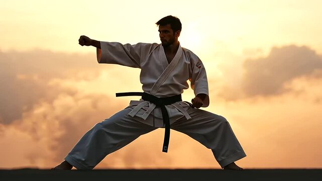 1_Martial Artist Silhouette Against Dramatic Sunset Background