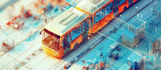 Obraz premium AI-based public transport shown in wireframe, constantly adjusting to traffic flows.