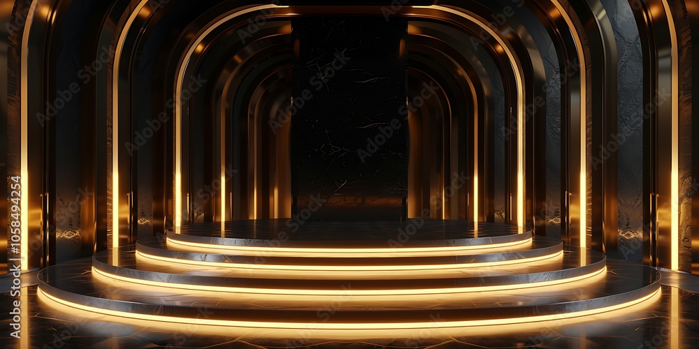 Aufkleber golden arches illuminated stairs abstract gradient background with copy space