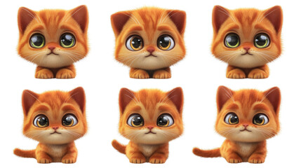 Fototapeta premium Adorable Set of Fluffy Kittens With Big Eyes on a White Background Generative AI