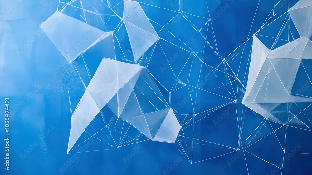Poster the blue background is abstracted with white geometric shapes and lines connecting the shapes