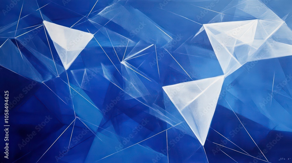 Poster The blue background is abstracted with white geometric shapes and lines connecting the shapes