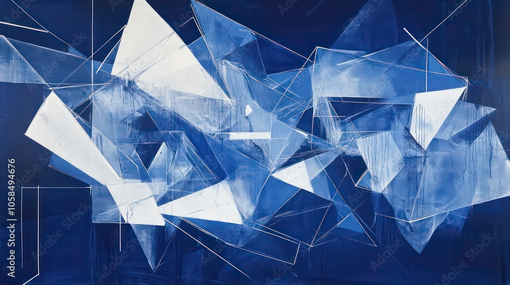 Poster the blue background is abstracted with white geometric shapes and lines connecting the shapes