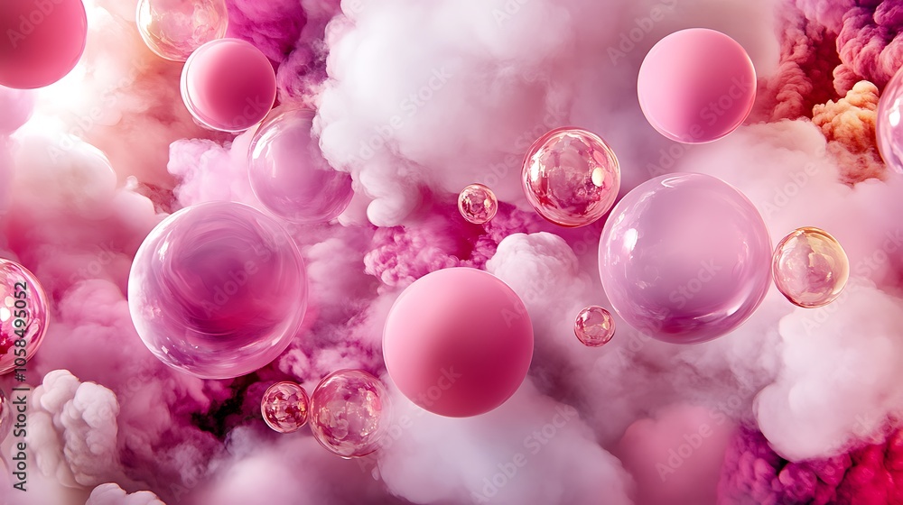 Poster pink bubble background minimalist white background with space for text