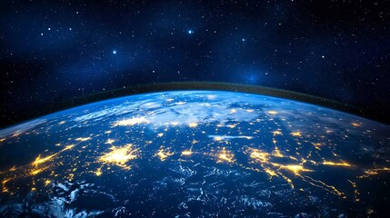 Obraz premium a?? Nighttime view of Earth from space, highlighting city lights.