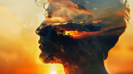 A man working on a computer at a desk in a modern apartment with a scenic city view. Remote work from home and telecommuting concept.